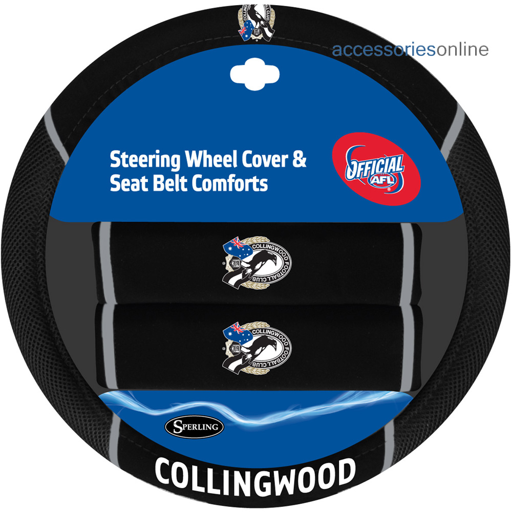 AFL COLLINGWOOD MAGPIES car Steering Wheel & Seat-belt cover SET