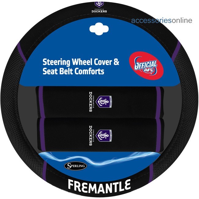 AFL FREMANTLE DOCKERS car Steering Wheel & Seat-belt cover SET