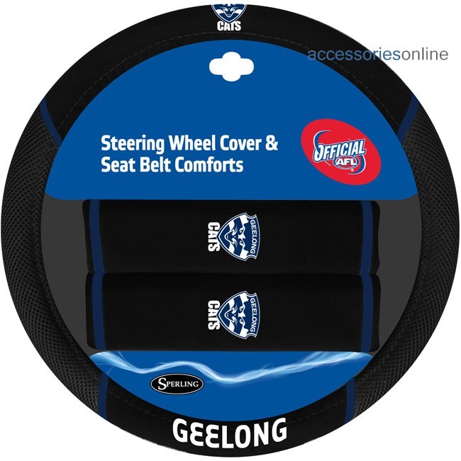 AFL GEELONG CATS car Steering Wheel & Seat-belt cover SET