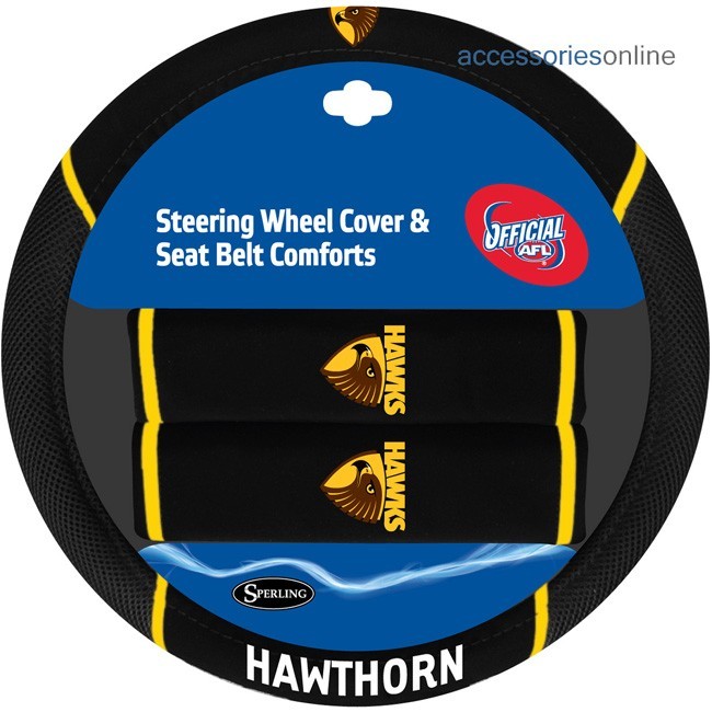 AFL HAWTHORN HAWKS car Steering Wheel & Seat-belt cover SET