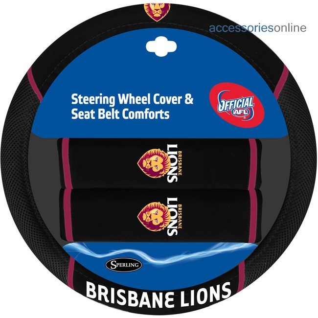 AFL BRISBANE LIONS car Steering Wheel & Seat-belt cover SET