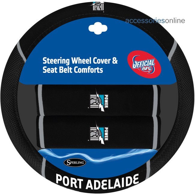 AFL PORT ADELAIDE POWER car Steering Wheel & Seat-belt cover SET