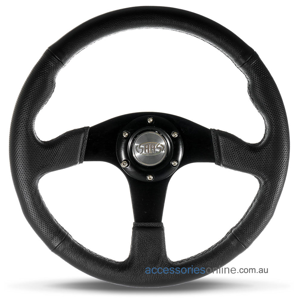14" LEATHER Black Spokes, sports steering wheel by SAAS
