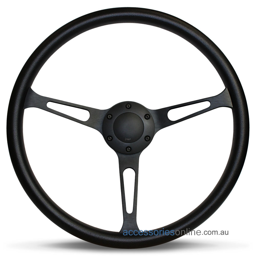 15" POLY DISHED with BLACK spokes slots CLASSIC sports steering wheel by SAAS