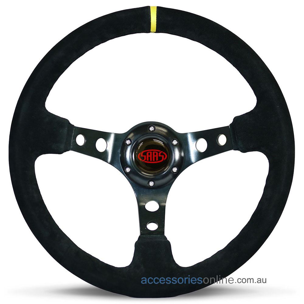 14" SUEDE DEEP DISH, Black Spokes w/ Holes, GT sports steering wheel by SAAS