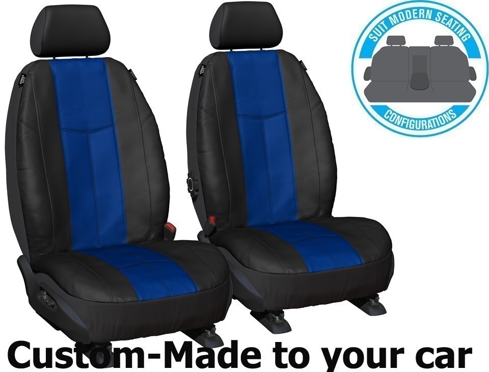 EMPIRE LEATHER LOOK car seat covers BLUE / BLACK Size CUSTOM MADE