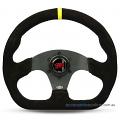 13" SUEDE Flat Bottom, Black Spokes, Indicator, sports steering wheel by SAAS