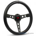 14" LEATHERETTE Black Spokes, White Stitch Retro sports steering wheel by SAAS