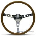 15" WOOD DISHED with CHROME spokes CLASSIC sports steering wheel by SAAS 