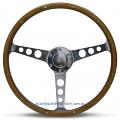 15" WOOD DISHED with RIVETS + POLISHED ALLOY hole spokes CLASSIC sports steering wheel by SAAS