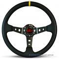 14" LEATHER DEEP DISH, Black Spokes w/ Holes, Indicator, GT sports steering wheel by SAAS