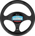 LEATHER Steering Wheel Cover Black suits 37cm - 38cm wheels